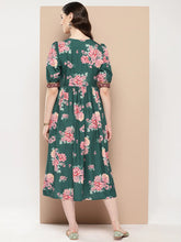 Green Floral Printed Empire Ethnic Dress-AHEDCRDP-204-ICH